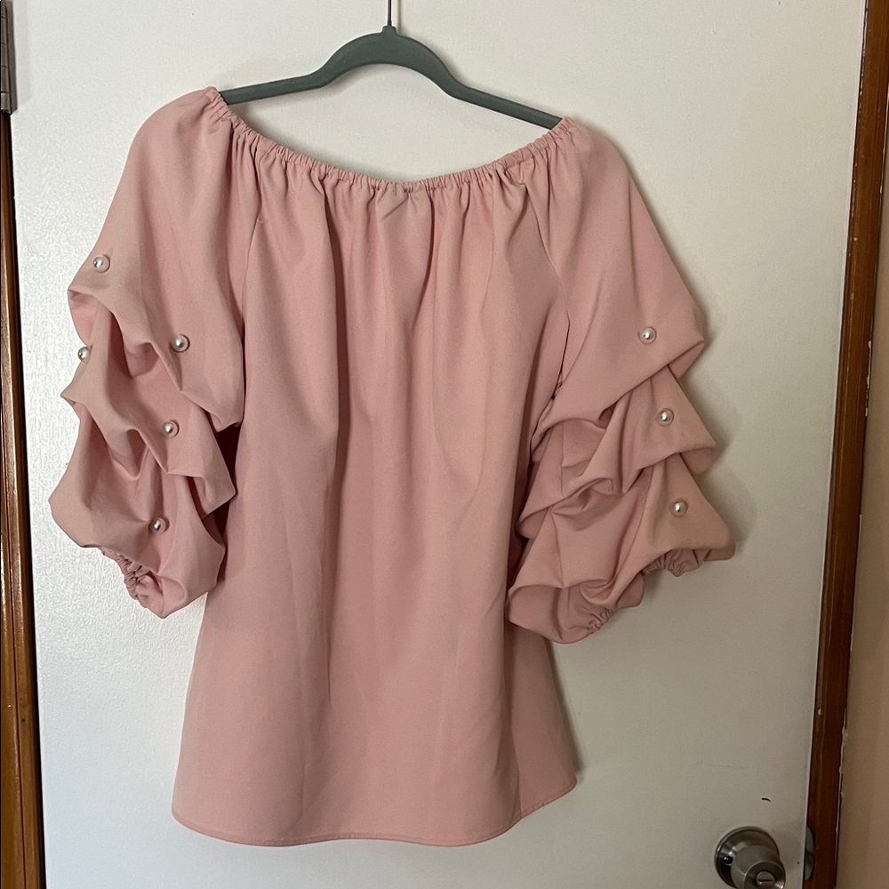Roz & Ali Pink Ruffle Sleeve Blouse